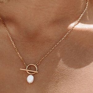 Freshwater Pearl & gold chain toggle necklace